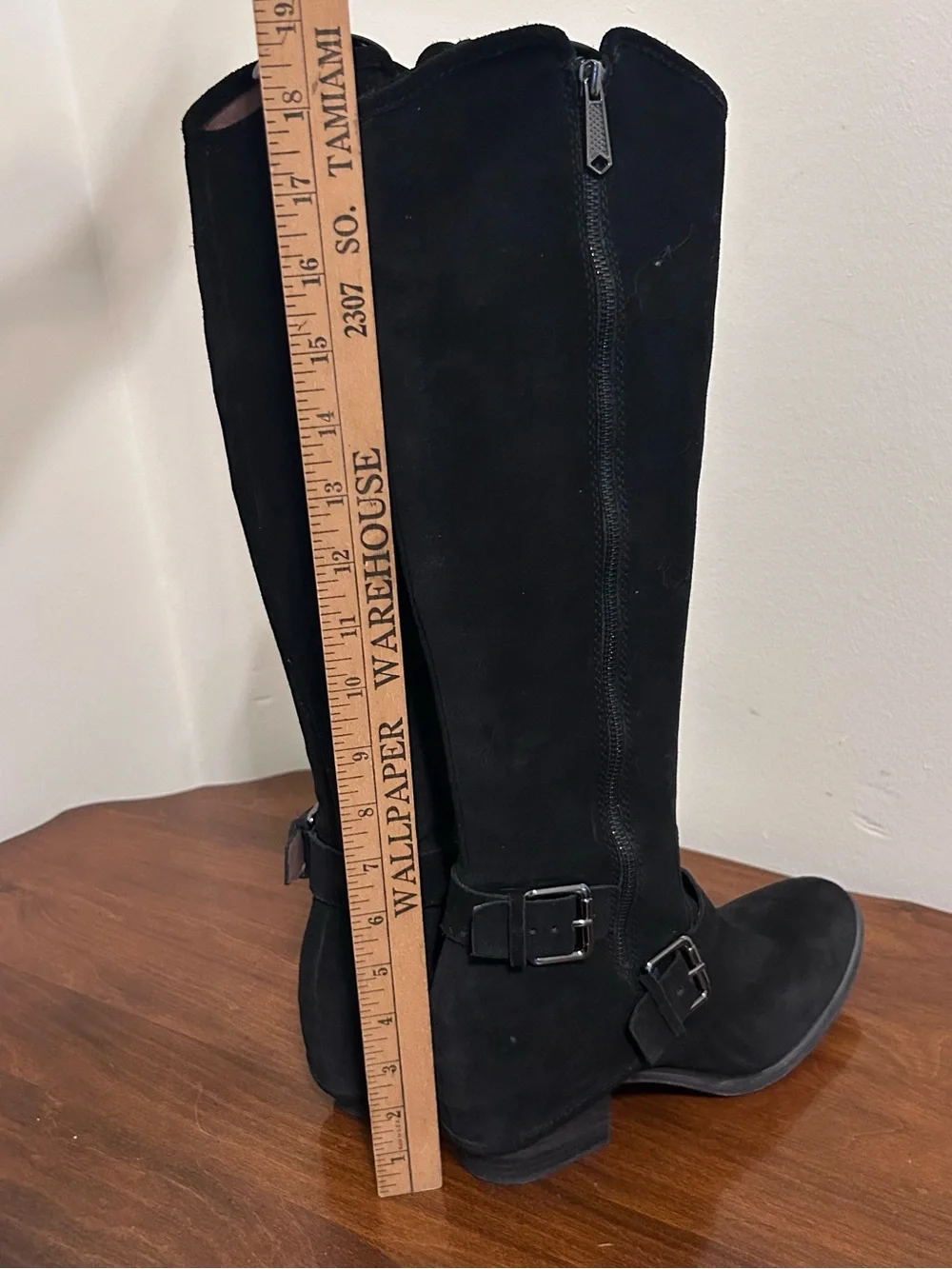 Donald J. Pliner Black Suede Over-the-Knee Boots with Buckle